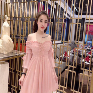 Đầm trễ vai voan lụa 448694792