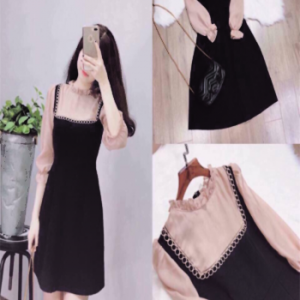 Đầm xòe kiểu phối tay lưới 364280528