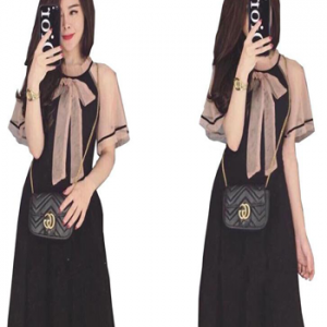 Đầm suông nơ cổ tay lưới 281590363