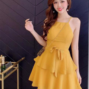 Đầm Xòe 2 Dây Cổ Yếm 2 Tầng Cột Nơ Eo LZ550532388
