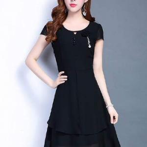 Đầm Xòe Voan Chiffon Đính Hoa Hồng LZ140155991
