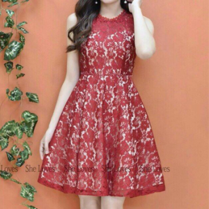 Đầm xòe ren 2 lớp đỏ LZ357300947