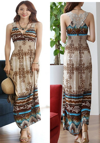 Đầm Maxi Eo Thun Lưng Phối Ren LZ265291509