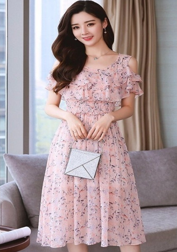 Đầm Trễ Vai Form Dài Eo Thun LZ270232007