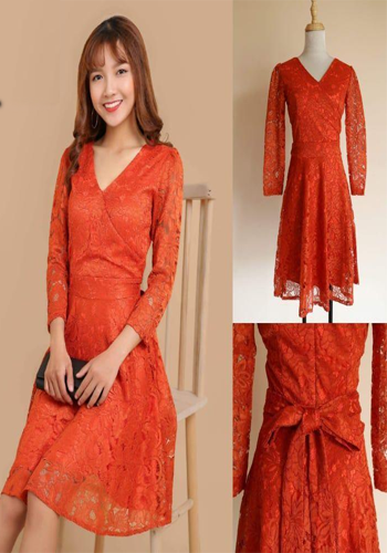 Đầm Xòe Tay Lửng Phối Ren LZ312704786