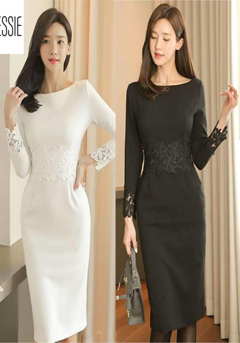 Đầm Ôm Tay Dài Phối Ren LZ278684106